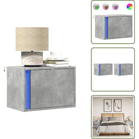 vidaXL Wand-Nachttische mit LED-Leuchten 2 Stk. Betongrau (1/5)