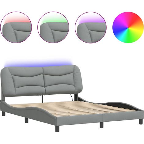 Lit double,Lit adulte,Cadre de lit avec LED sans matelas Hvar gris clair 160x200 cm tissu CFW9745711 (1/5)