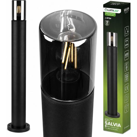 Farola de jardín exterior de pie para bombilla E27, cristal negro IP54, 80 cm, Salvia Lumiled (1/5)