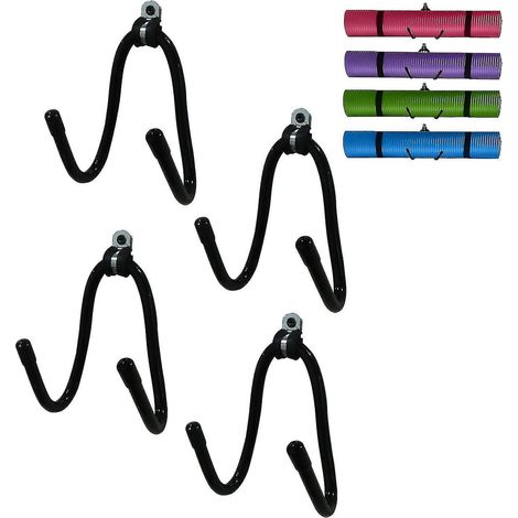 Lot de 4, support mural de rangement pour tapis de yoga et rouleaux en mousse, idéal pour les cours de fitness ou la salle de sport à domicile. (1/5)