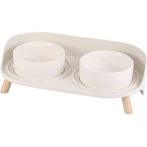 Double Gamelle Chat Surélevée en Céramique Bols Eau et Nourriture Anti-Éclaboussures avec Support (1/5)