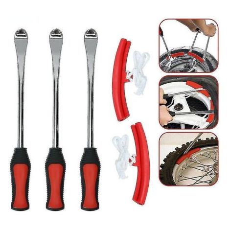 Outils de changement de pneus pour moto et vélo - Outils de changement de pneus pour protection de jante, voiture, godet, kit de pneus (3 outils en forme d'étoile + 2 housses de protection)-AquaForge (1/4)