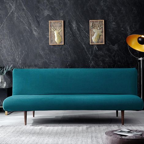 Sofa cover without armrests, click-clack sofa cover, sofa cover without arms, small grid, 3-seater click-clack convertible bed (S: 120-145cm, Amber Green) (1/5)