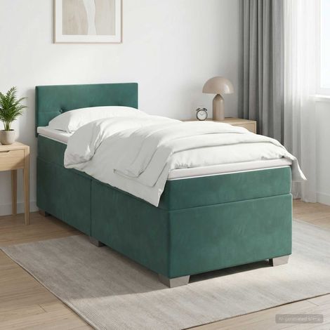 vidaXL Cama box spring con colchón Verde oscuro 100 x 200 cm (1/5)