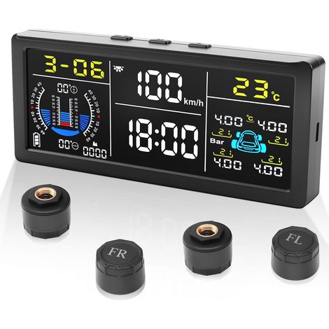 0-199psi SystèMes De Contrôle De La Pression Des Pneus Solaire USB, 4 Noyau de Cuivre Capteurs 6 Modes Surveillance Compris l’Avertissement de Vitesse, Fourgon Remorque Caravane Camion (1/5)
