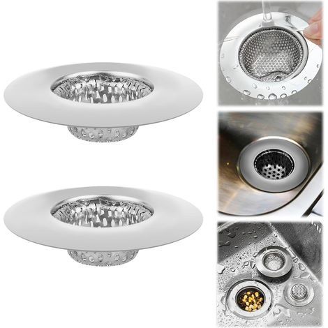 Lot de 2 filtres pour évier de salle de bain - Attrape-cheveux en acier inoxydable pour canalisations de receveur de douche, lavabo de baignoire, bouchon de filtre de lavabo, 5,5 cm (1/5)