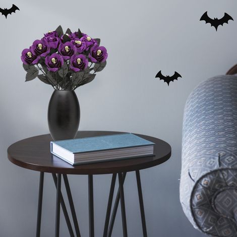 Rose artificielle réaliste, décorative et flexible, avec tête de mort, noire, idéale pour Halloween. (1/4)