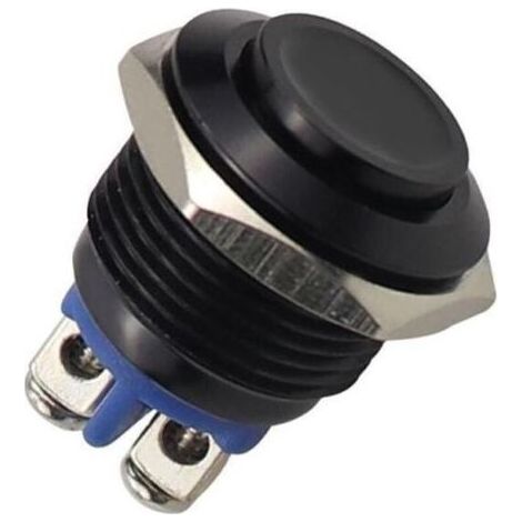 Pair Interrupteur à bouton-poussoir en métal, 220 V, 16 mm, étanche, rond, en acier inoxydable, à réinitialisation automatique, normalement ouvert, tête haute (noir) (1/4)