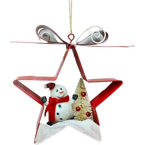 Trade Shop - árbol De Navidad Decoración Muñeco De Nieve Estrella Colgante 14.5cm - (1/2)