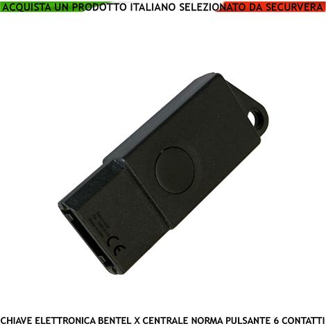 Chiave Elettronica DKC Codice Univoco per Centrale Norma Bentel Connettore 6 Contatti Pulsante Attivazione dei Gruppi Contenitore ABS con Foro per Porta Chiave Inserimento Posizione Polarizzata Dimens (1/2)