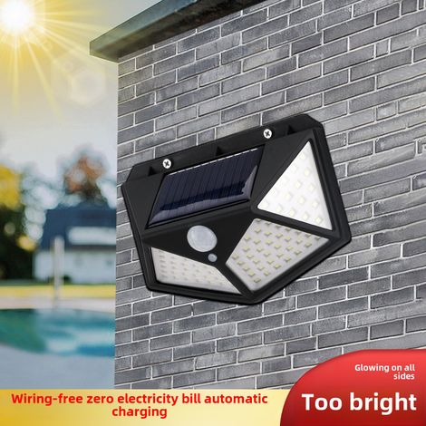 Aplique de pared solar con sensor de movimiento, 100 LED, recargable, 4 lados blancos (juego de 2) (1/5)
