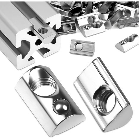 40 Stück Nutensteine M8 Nut 8 T Nutsteine Schrauben 40-Serie M8 Aluprofil 40x40 Vernickeltem Kohlenstoffstahl Gleitmutter mit Federkugel für Alu C Profil 3D Drucker CNC Europanorm (Silber) (1/5)