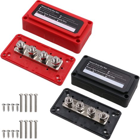 2 Lots Bornier Distribution 300A 4 Goujons M10 Laiton Nickelé Nylon Renforcé 12V-48V Câblage Batterie (1/5)