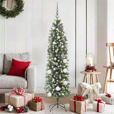 Künstlicher schlanker Weihnachtsbaum Grün und Weiß 150 cm
