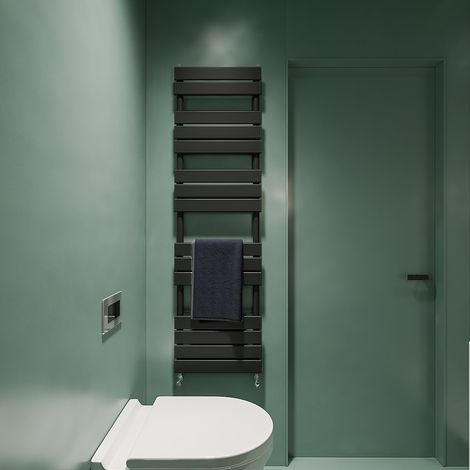 Acezanble Black Flat Panel Heated Towel Rail Bathroom Ladder Radiator 1600 x 450mm (1/4)
