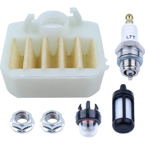 KIT DE SERVICE COMPATIBLE avec les tronçonneuses Husqvarna 340 345 346 XP 350 351 353, 1 filtre à air, 1 filtre à carburant, 1 bougie, 1 poire d'amorçage, 1 paire d'écrous de guide (1/5)