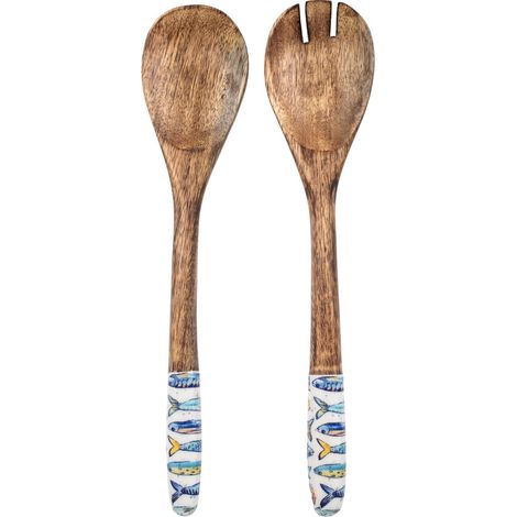 Set de 2 cubiertos de ensalada de madera de mango sardinas 33 cm (1/3)
