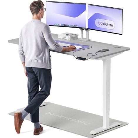 Desktronic Bureau assis debout HomePro - 160x80cm - Blanc/Gris