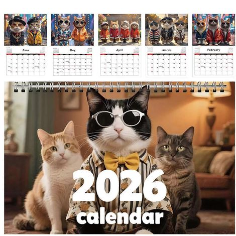 Calendario de pared de gatos 2026, 12 meses, encuadernación en espiral, planificador de enero a diciembre para la decoración del hogar, la oficina, la escuela y la familia. (1/5)