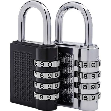 Lot de 2 cadenas à combinaison à 4 chiffres en alliage de zinc, noir et argenté, pour casier et salle de sport (1/5)