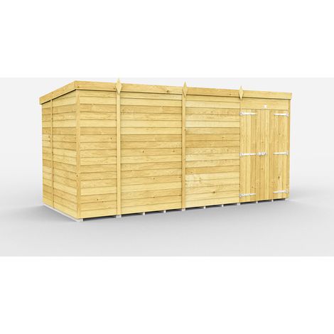 13 x 6 Feet Pent Shed - Double Door Without Windows - Wood - L178 x W387 x H201 cm