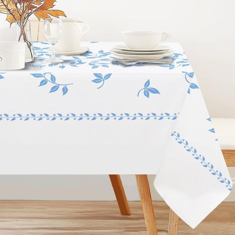 Nappe rectangulaire minimaliste à motif de feuilles bleues, 152,4 x 228,6 cm, nappe botanique simple, nappe moderne imperméable imprimée pour la maison, fête, pique-nique, dîner, décoration (1/5)
