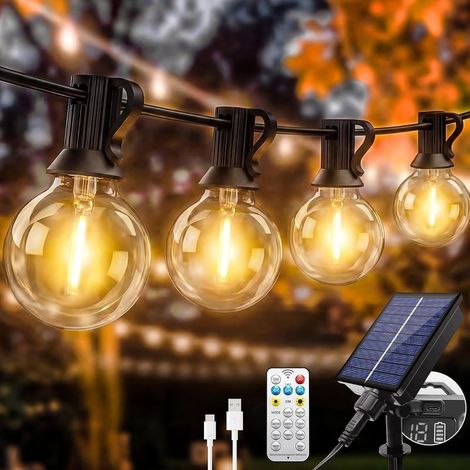 G40 15 m Solar-Lichterkette für den Außenbereich, 25 bruchsichere Glühbirnen, 8 Modi, IP44 wasserdicht, für Garten/Balkon/Weihnachten (1/5)