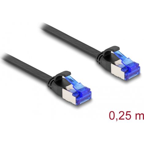 Delock Cable de parcheo plano RJ45 macho a macho Cat.6A flexible 0,25 m negro