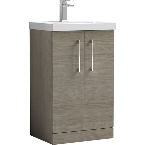 Nuie Arno Solace Oak Woodgrain 500mm 2 Door Vanity Unit and Mid Edge Ceramic Basin - ARN2501A (1/5)