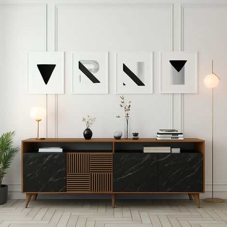 Credenza Benjamin, Madia 2 Ripiani, Apertura Battente, 4 Ante, 180x35x79h cm Marrone Noce (1/5)
