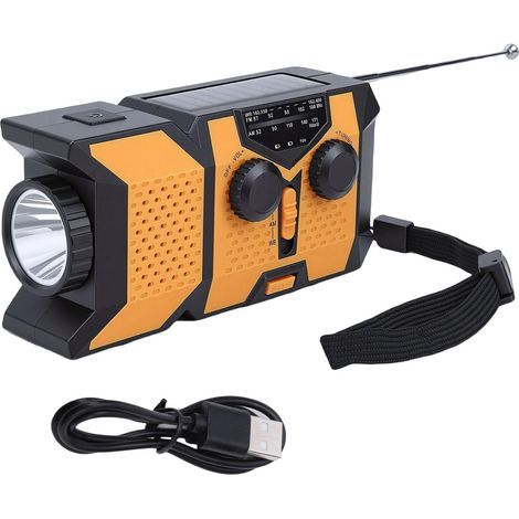Radio d'urgence, Radio Météo Am FM WB NOAA Légère à Manivelle avec Lampe Torche LED, Batterie Externe Portable 2000 Mah, pour Les Urgences à L'intérieur et à L'extérieur (1/5)