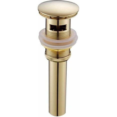 Bouchon de vidange de lavabo moderne et rétro avec trop-plein, bonde de lavabo universelle en laiton doré, siphon de lavabo avec trou de trop-plein poli - avec (1/4)