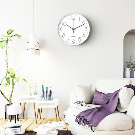 Horloge Murale, 30CM (12 Pouces) Moderne Horloge Murale silencieuse (Blanc Caractère Noir) (1/4)
