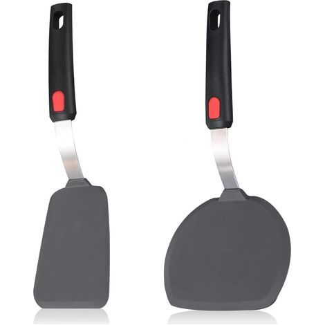 Set of 2 flexible silicone spatulas - Heat resistant - Kitchen utensils for flipping eggs, pancakes, hamburgers, crepes and more for cooking and baking (1/5)