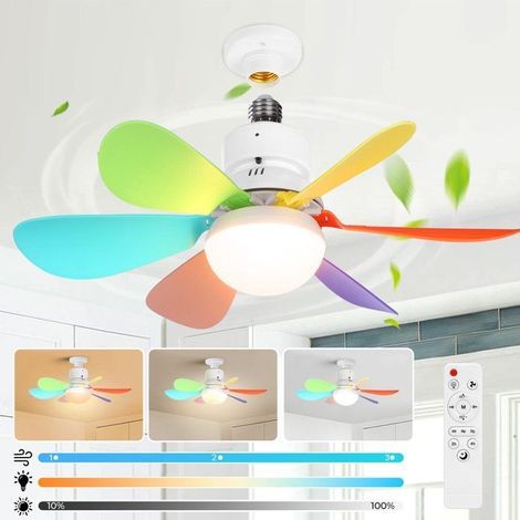 Ventilatore da soffitto (multicolore) con luce e telecomando, lampadario a LED dimmerabile per camera da letto - 6 pale multicolore (1/5)