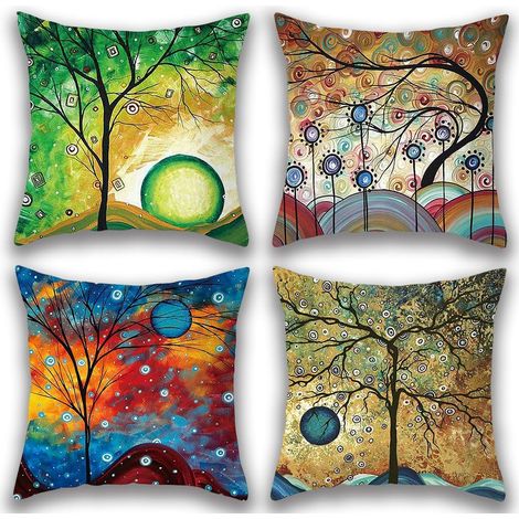 JSSEVN - Patterned Cushion Cover Pillowcase for Sofa Home Living Room Bedroom Interior Decoration, 45x45cm, Set of 4 Pieces (Three-Dimensional Tree) (1/5)