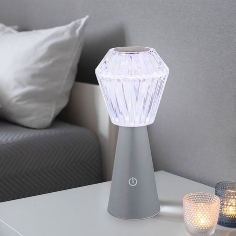 Tischlampe Beistellleuchte Dekoleuchte RGB LED Kristall USB Touch Akku silber