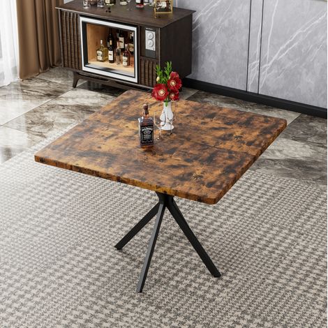 Mesa de comedor cuadrada 98 cm marrón en MDF y metal con diseño compacto y patas estables (1/4)