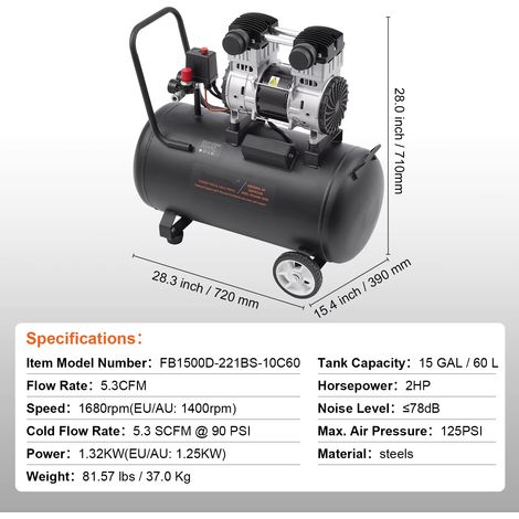 Compresseur d'air compresseur d'air sans huile pompe de compresseur Portable silencieuse pour la gonflage des pneus de réparation automobile-60L (1/5)