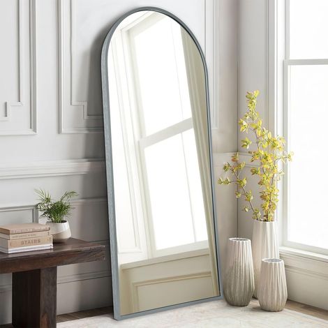 Miroir pleine longueur arqué, 120 x 40 cm, miroirs muraux avec cadre en aluminium, décoration d'intérieur moderne et simple, appuyé contre le miroir mural pour salon (1/5)