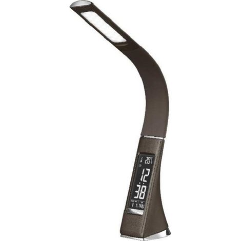 LED Lampe de Bureau avec Écran Dimmable, Réveil, Calendrier, Affichage de la Température, Lampe de Chevet avec 3 Niveaux de Luminosité, Lampe de Table Contrôle Tactile, brun (1/2)