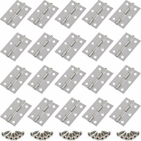 20pcs Stainless Steel Hinges,Door Hinge,Flat Folding Hinge Holes,Cabinet Drawer Hinge,Window Hinge Connectors,Silver Bote Cabinet Hinge,with 20 Screws G (1/4)
