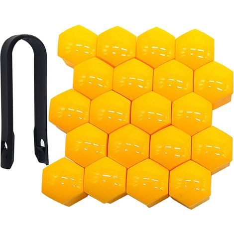 20 Pièces 19 mm Voiture Roue Cache-Écrous, Bouchon à Vis de Moyeu de Voiture Universel, Cache-Écrou de Pneu Hexagonal avec Outil de Retrait (Jaune) (1/5)