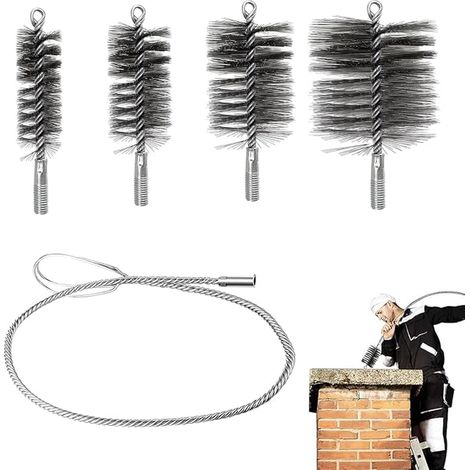 Kit Ramonage Poele Pellet,Goupillon Métallique,30/50/80/150 mm Hérisson Ramonage Acier Inoxydable avec 1 m de Fil d'acier pour Nettoyage de Cheminée (1/4)