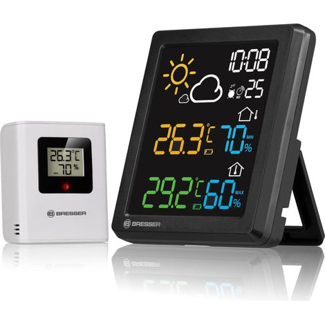 Bresser MeteoCast Pico - Stazione meteorologica a colori – Sensore esterno termoigro-esterno, memoria di valore max/min, ora controllata DCF, funzione sveglia, display a colori e indicatore del (1/5)