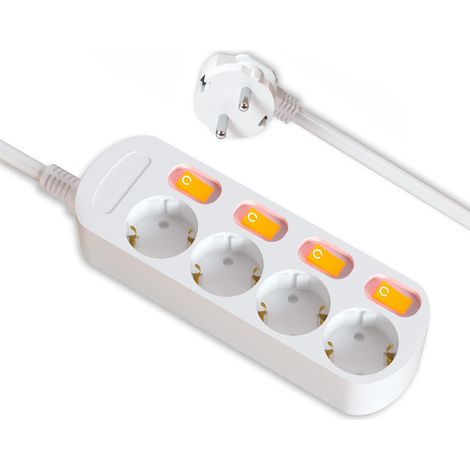 Bloc multiprise à 4 prises commutables avec protection contre les surintensités 16 A 250 V 1,5 m maison (1/5)