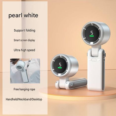 Ventilateur portable turbo haute vitesse USB rechargeable avec écran numérique, ventilateur de poche pliable 5 vitesses, mini ventilateur de cou, Glacières à moindre coût, 1 pièce, Blanc classique 120 (1/5)