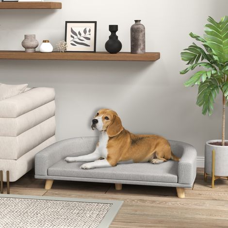 Sofá para perro con cojín extraíble, 98 x 67 x 25 cm, gris, patas de madera (1/5)