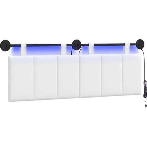 Hanging Headboard with LED Light White Fabric vidaXL