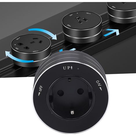 Prise sur rail ronde 250 V, conforme aux normes européennes, interface européenne, prise sur rail mobile, prise sur rail multifonctionnelle avec voyant lumineux (1/5)